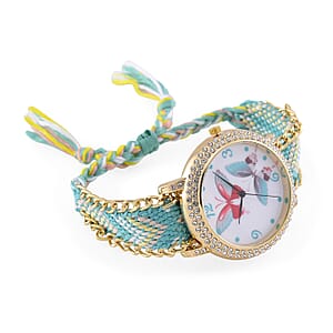 Strada Austrian Crystal Japanese Movement Butterfly Pattern Watch with Braided Band