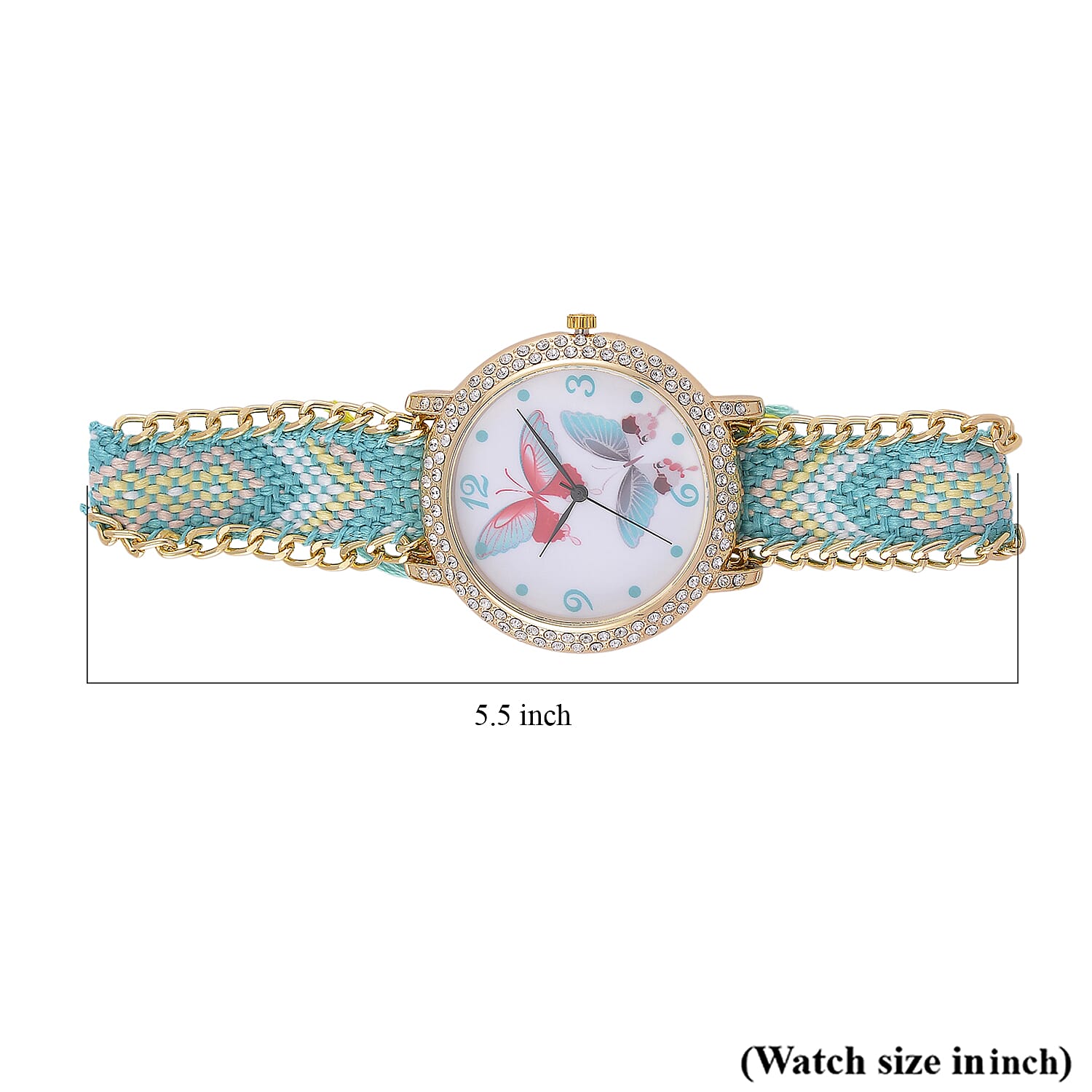 Strada Austrian Crystal Japanese Movement Double Butterfly Pattern Watch with Braided Band
