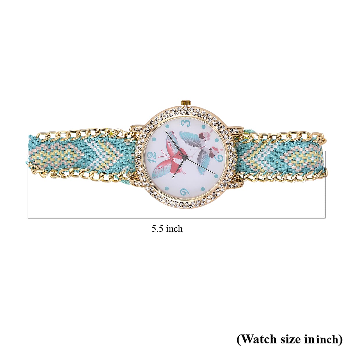 Strada Austrian Crystal Japanese Movement Butterfly Pattern Watch with Braided Band image number 4