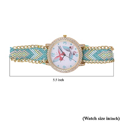 Strada Austrian Crystal Japanese Movement Double Butterfly Pattern Watch with Braided Band
