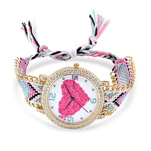 Strada Austrian Crystal Japanese Movement Heart Pattern Watch with Braided Band