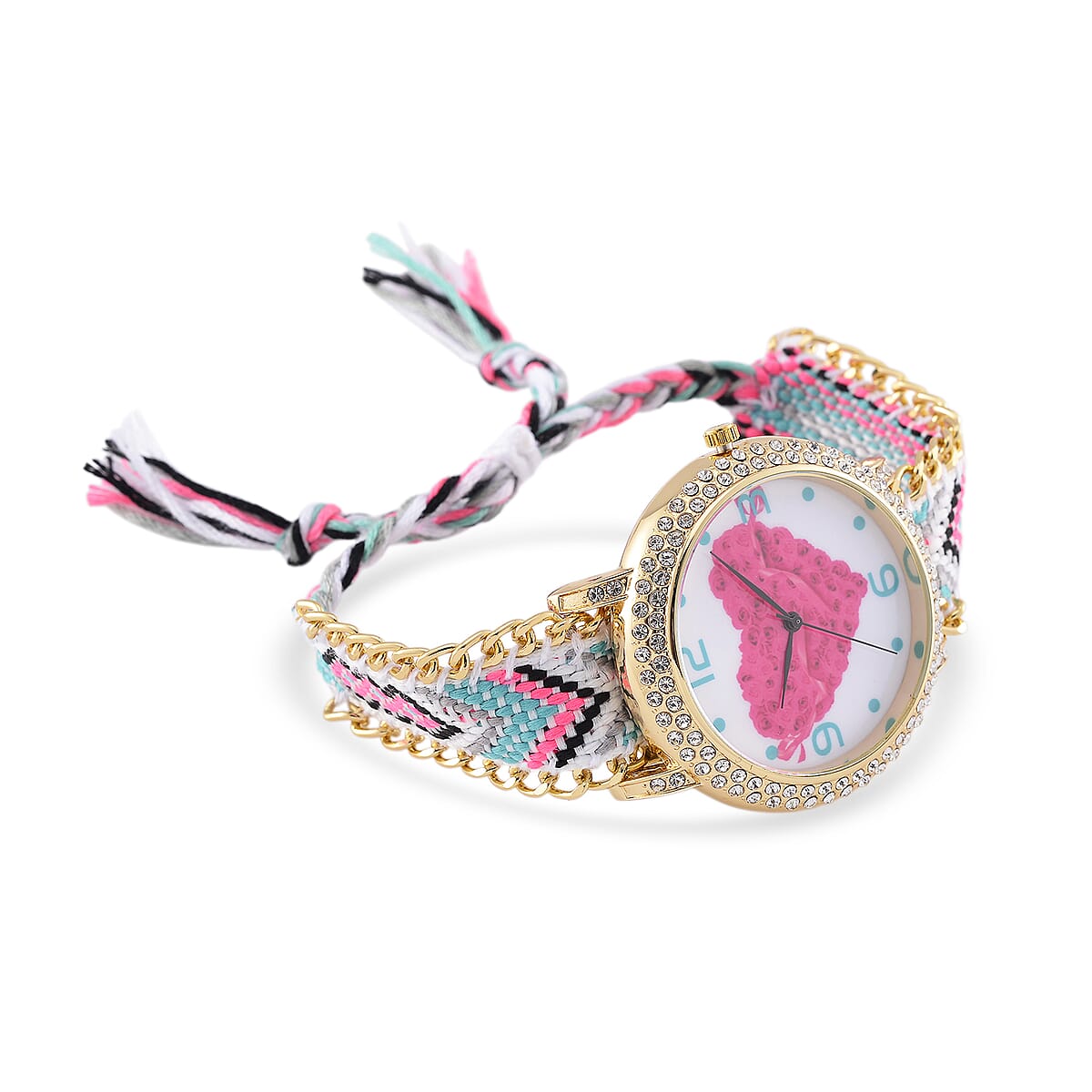 Strada Austrian Crystal Japanese Movement Heart Pattern Watch with Braided Band image number 2