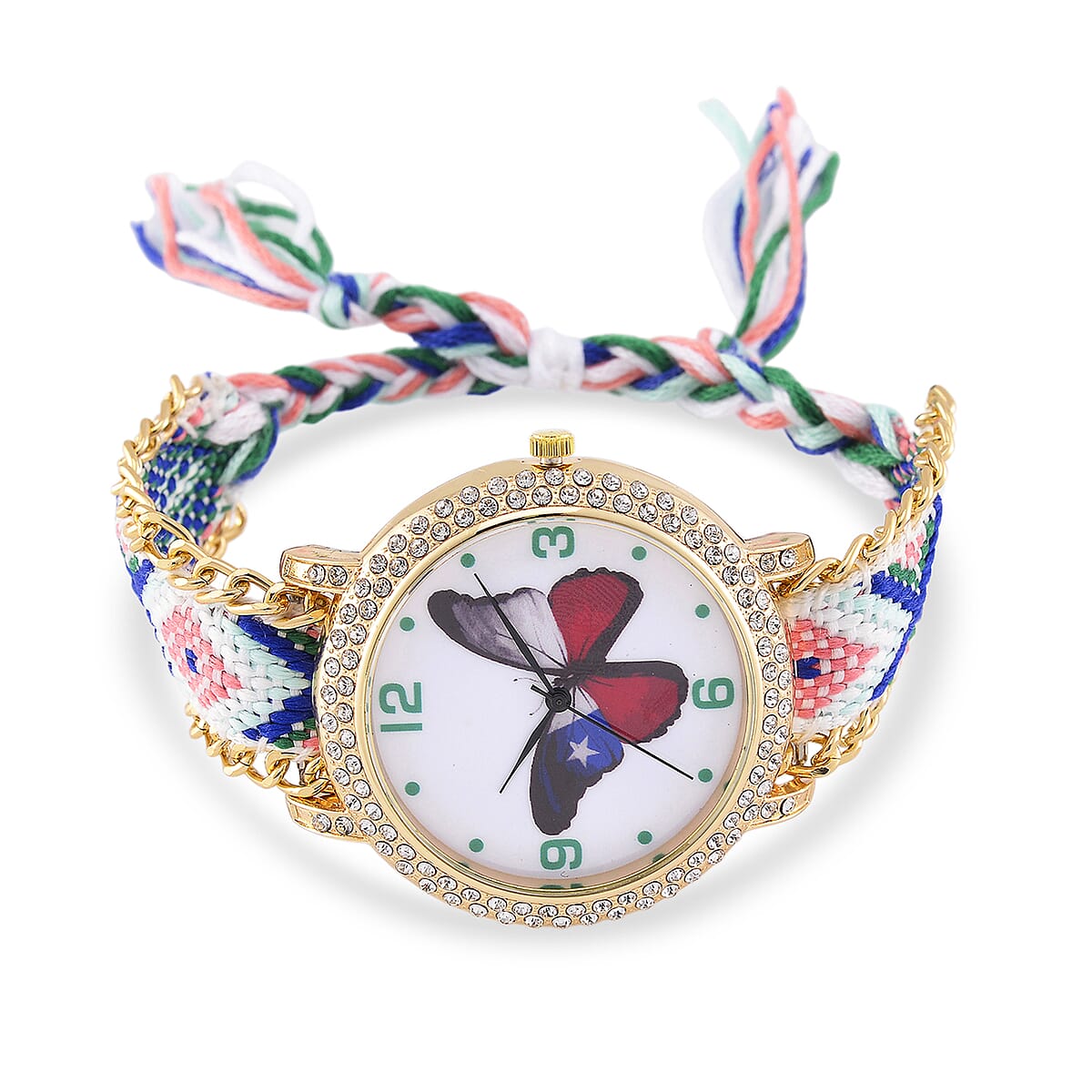 Strada Austrian Crystal Japanese Movement Butterfly Pattern Watch with Braided Band image number 0