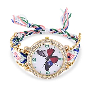 Strada Austrian Crystal Japanese Movement Butterfly Pattern Watch with Braided Band