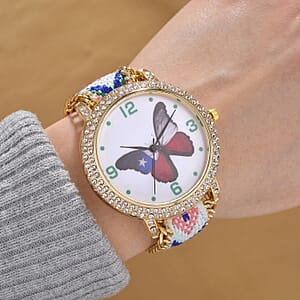 Strada Austrian Crystal Japanese Movement Multi Butterfly Pattern Watch with Braided Band