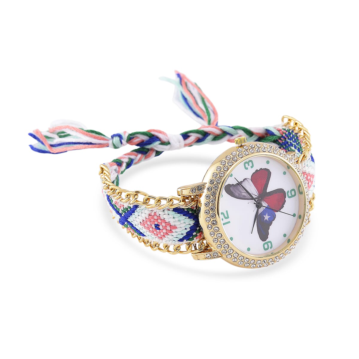 Strada Austrian Crystal Japanese Movement Butterfly Pattern Watch with Braided Band image number 2