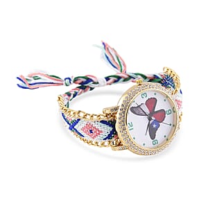 Strada Austrian Crystal Japanese Movement Multi Butterfly Pattern Watch with Braided Band