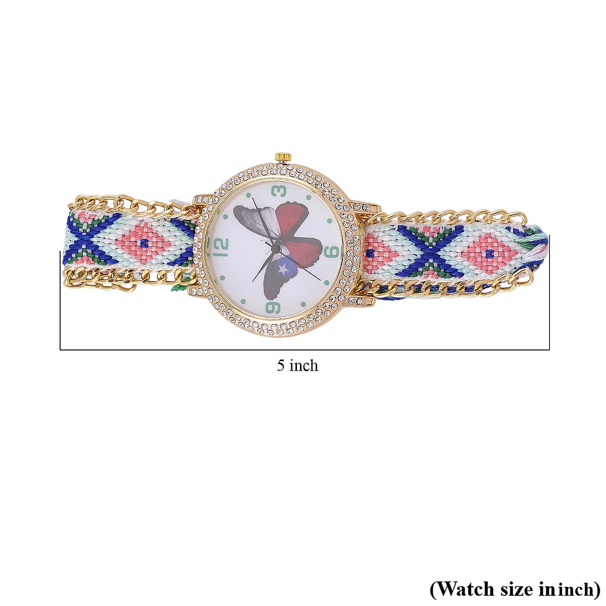 Strada Austrian Crystal Japanese Movement Butterfly Pattern Watch with Braided Band image number 4