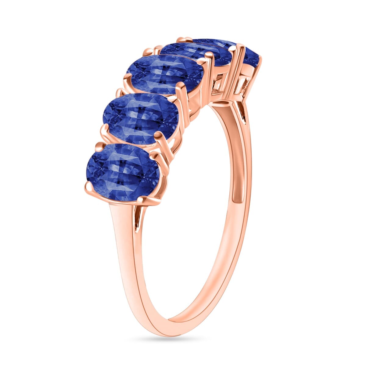 Rhapsody AAAA Ceylon Blue Sapphire 5 Stone Ring in 18K Rose Gold (Size 7.0) 4.50 ctw image number 2