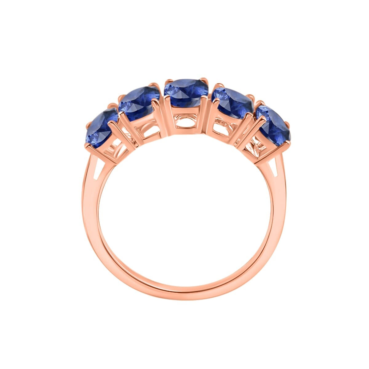Rhapsody AAAA Ceylon Blue Sapphire 5 Stone Ring in 18K Rose Gold (Size 7.0) 4.50 ctw image number 3