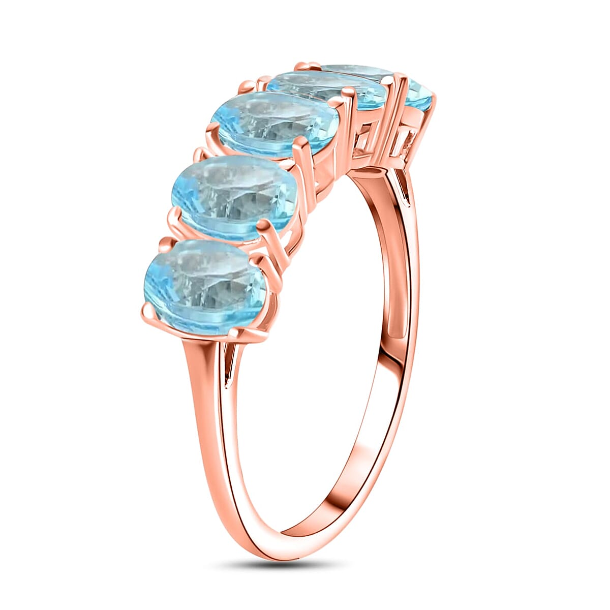Rhapsody 18K Rose Gold AAAA Santa Maria Aquamarine 5 Stone Ring (Size 8.0) 5.50 Grams 4.15 ctw (Del. in 10-12 Days) image number 2