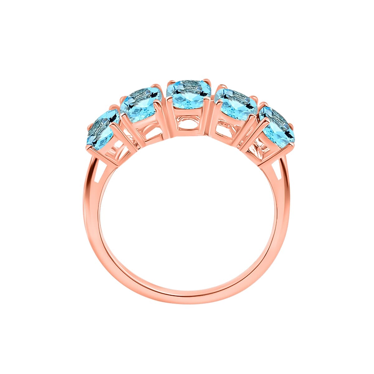 Rhapsody 18K Rose Gold AAAA Santa Maria Aquamarine 5 Stone Ring (Size 8.0) 5.50 Grams 4.15 ctw (Del. in 10-12 Days) image number 3