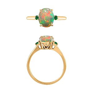 Rhapsody 18K Yellow Gold AAAA Ethiopian Welo Opal and Boyaca Colombian Emerald Ring (Size 7.0) 5.50 Grams 1.30 ctw (Del. in 10-12 Days)