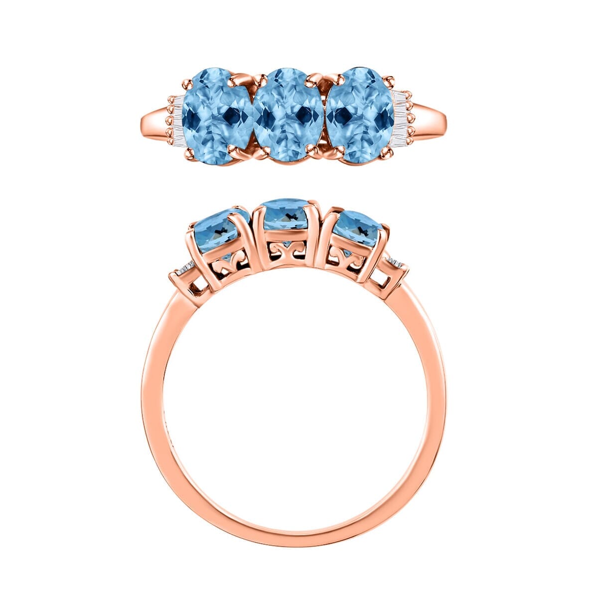 Rhapsody AAAA Santa Maria Aquamarine and E-F VS2 Diamond Ring in 18K Rose Gold (Size 6.0) 2.53 ctw image number 3