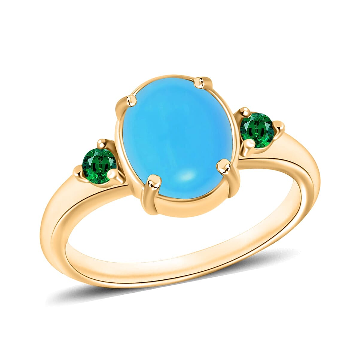 Rhapsody 18K Yellow Gold AAAA Sleeping Beauty Turquoise and Boyaca Colombian Emerald Ring (Size 11.0) 5.50 Grams 2.50 ctw image number 0