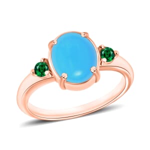 Rhapsody 18K Rose Gold AAAA Sleeping Beauty Turquoise and Boyaca Colombian Emerald Ring (Size 6.0) 5.50 Grams 2.50 ctw