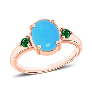 Rhapsody 18K Rose Gold AAAA Sleeping Beauty Turquoise and Boyaca Colombian Emerald Ring (Size 9.5) 5.50 Grams 2.50 ctw