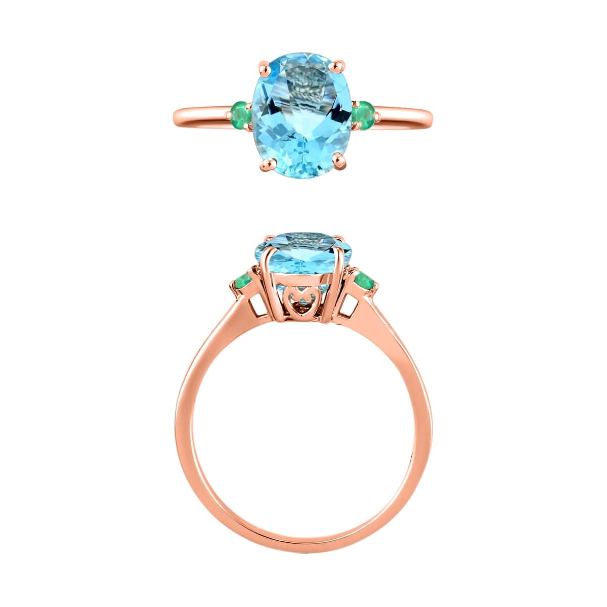 Rhapsody 18K Rose Gold AAAA Santa Maria Aquamarine and Boyaca Colombian Emerald Ring (Size 10.0) 5.50 Grams 1.90 ctw image number 3