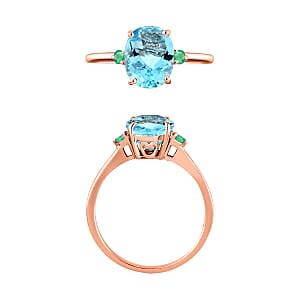 Rhapsody 18K Rose Gold AAAA Santa Maria Aquamarine and Boyaca Colombian Emerald Ring (Size 10.0) 5.50 Grams 1.90 ctw (Del. in 10-12 Days)