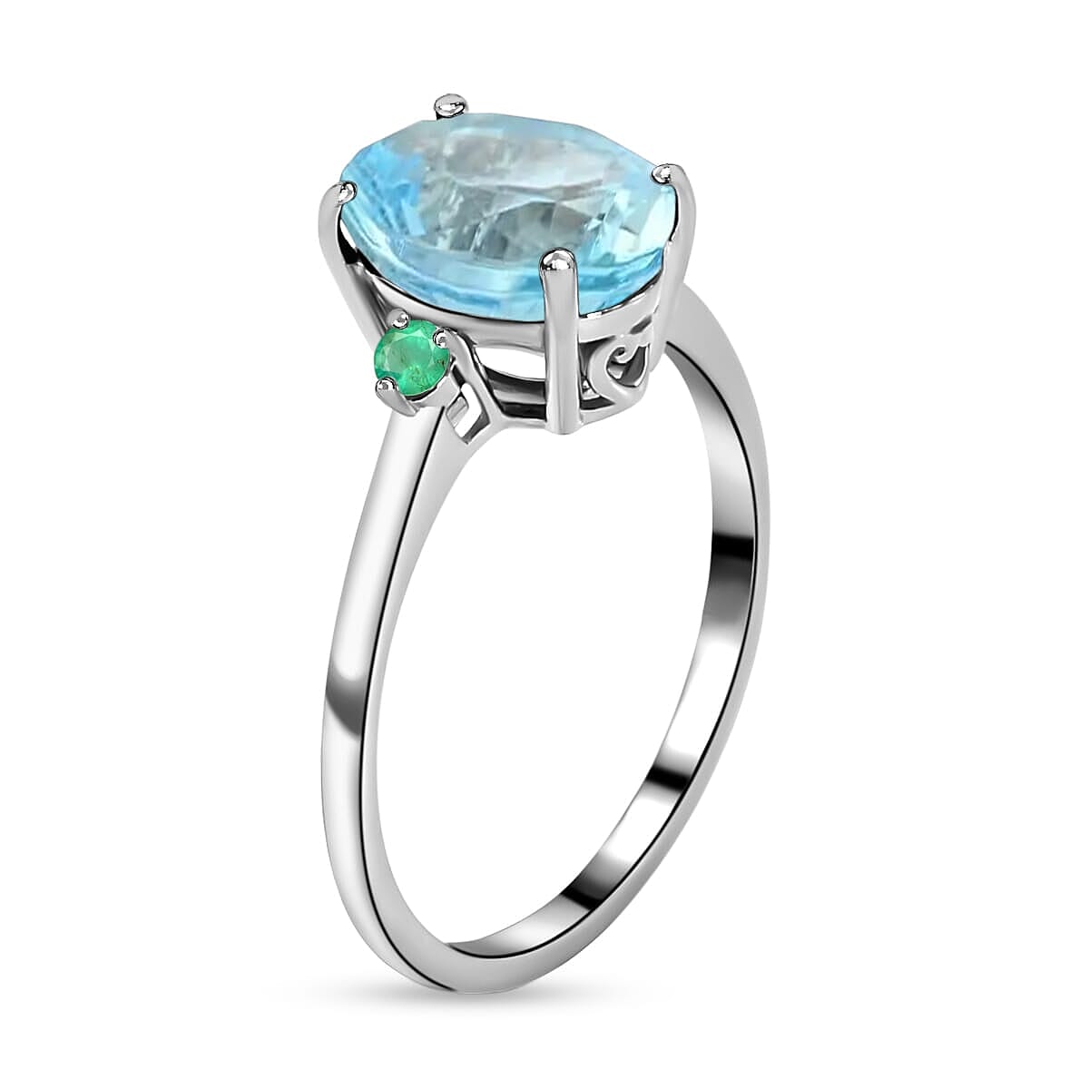 Rhapsody 18K White Gold AAAA Santa Maria Aquamarine and Boyaca Colombian Emerald Ring (Size 9.5) 5.50 Grams 1.90 ctw (Del. in 10-12 Days) image number 2