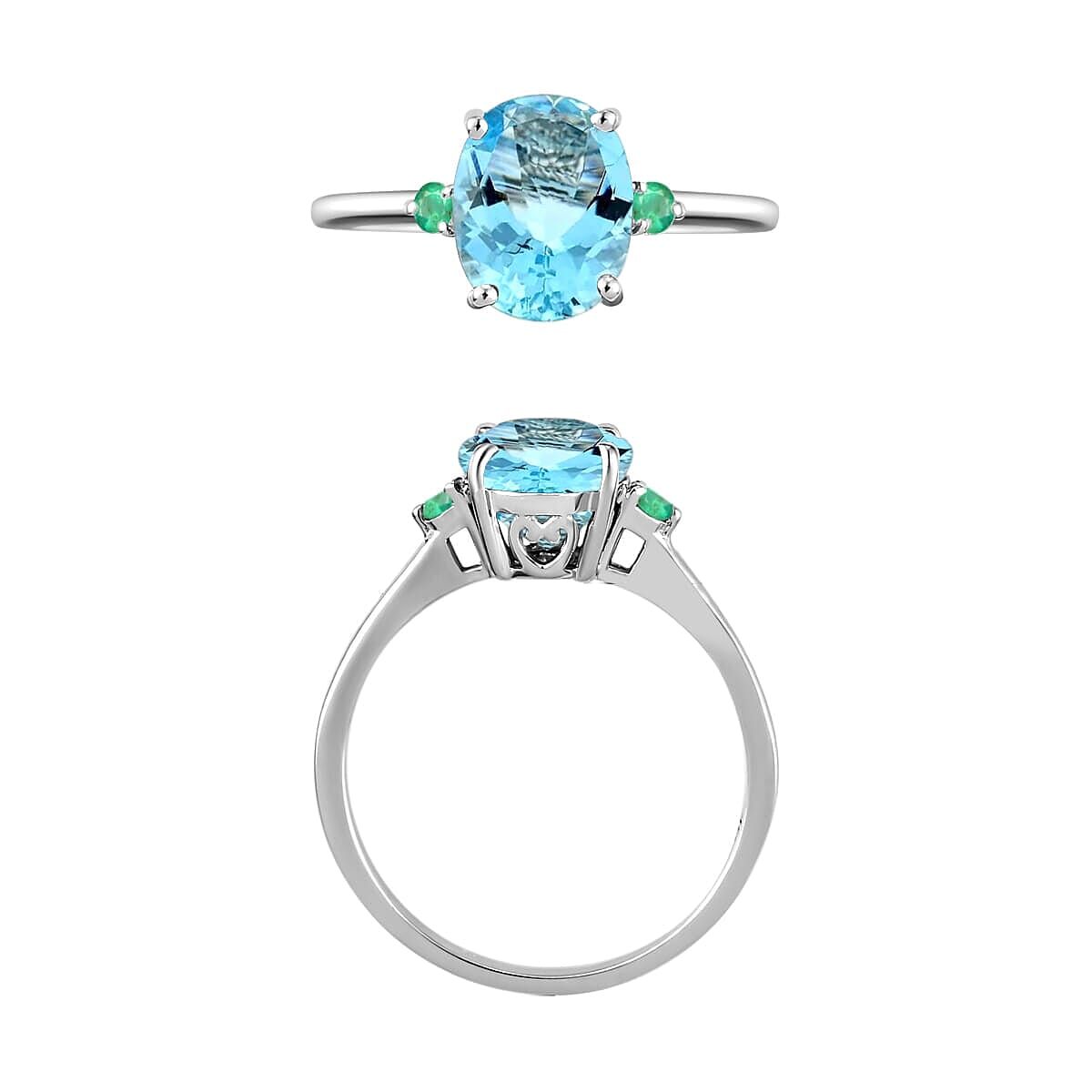Rhapsody 18K White Gold AAAA Santa Maria Aquamarine and Boyaca Colombian Emerald Ring (Size 9.5) 5.50 Grams 1.90 ctw (Del. in 10-12 Days) image number 3