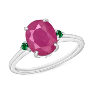 Rhapsody 18K White Gold AAAA Mozambique Ruby and Boyaca Colombian Emerald Ring (Size 10.5) 5.50 Grams 2.70 ctw