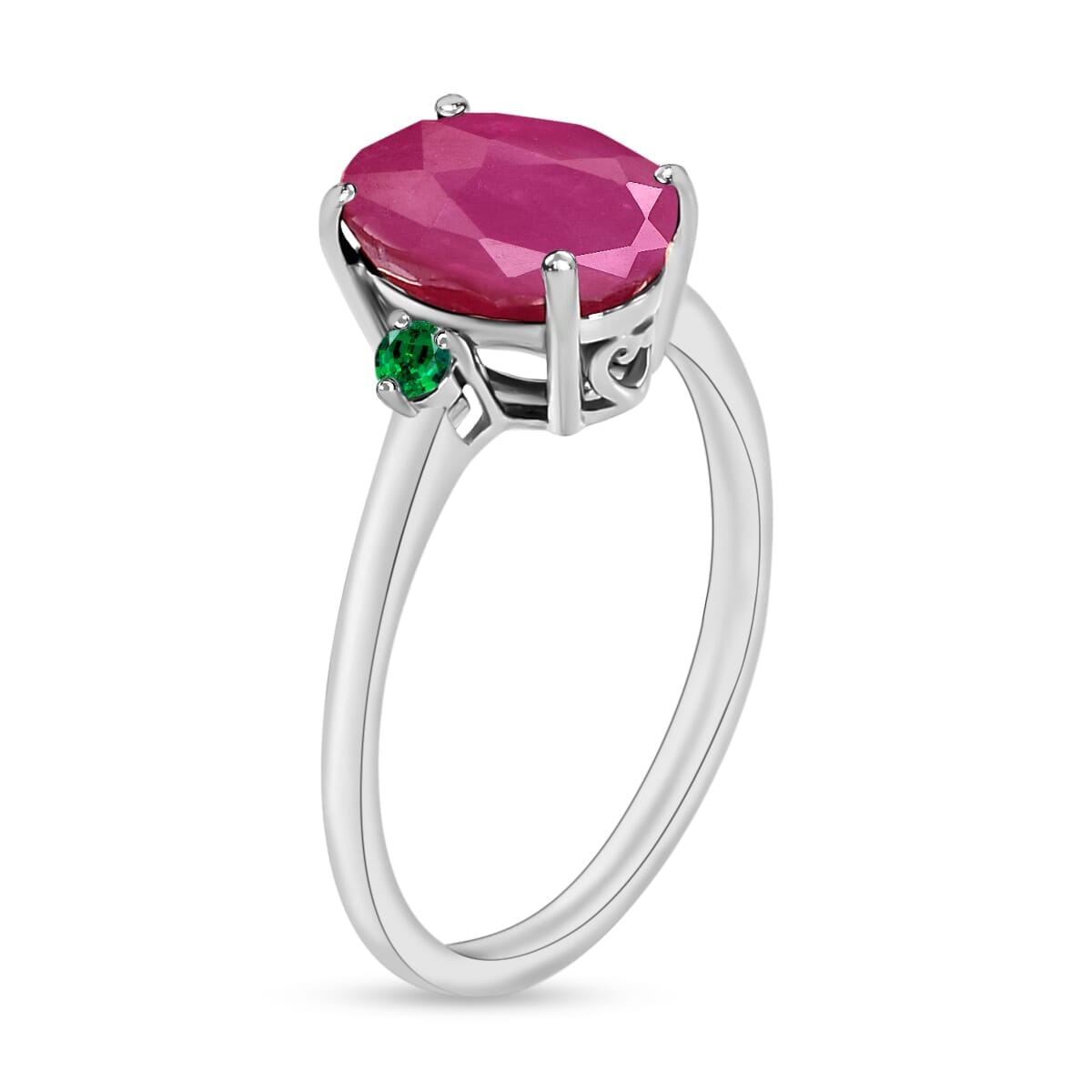 Rhapsody 18K White Gold AAAA Mozambique Ruby and Boyaca Colombian Emerald Ring (Size 8.0) 5.50 Grams 2.70 ctw image number 2