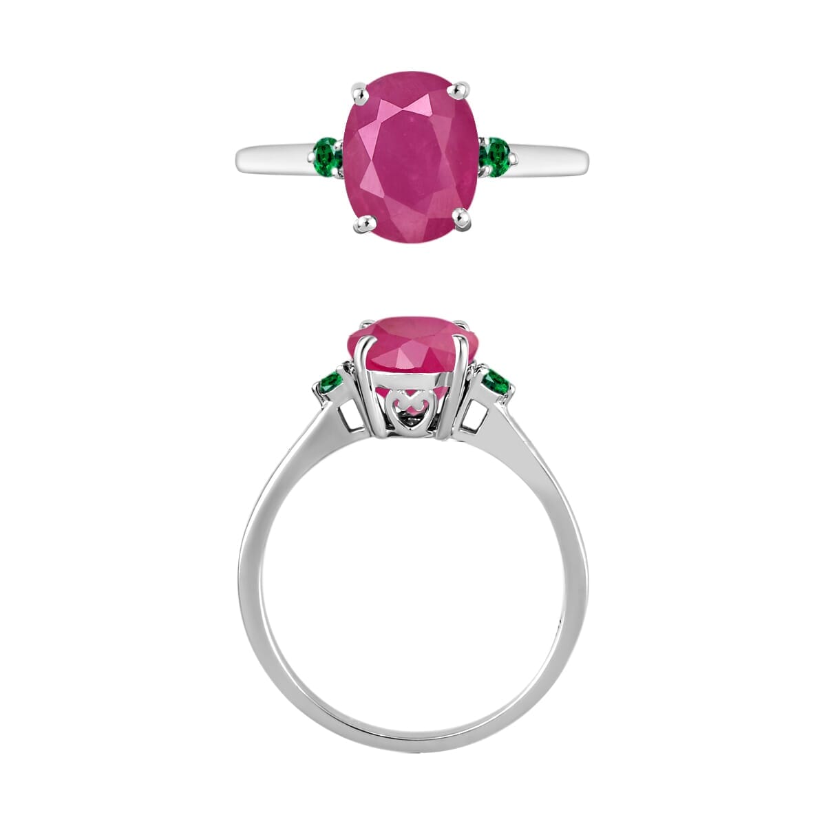 Rhapsody 18K White Gold AAAA Mozambique Ruby and Boyaca Colombian Emerald Ring (Size 8.0) 5.50 Grams 2.70 ctw image number 3