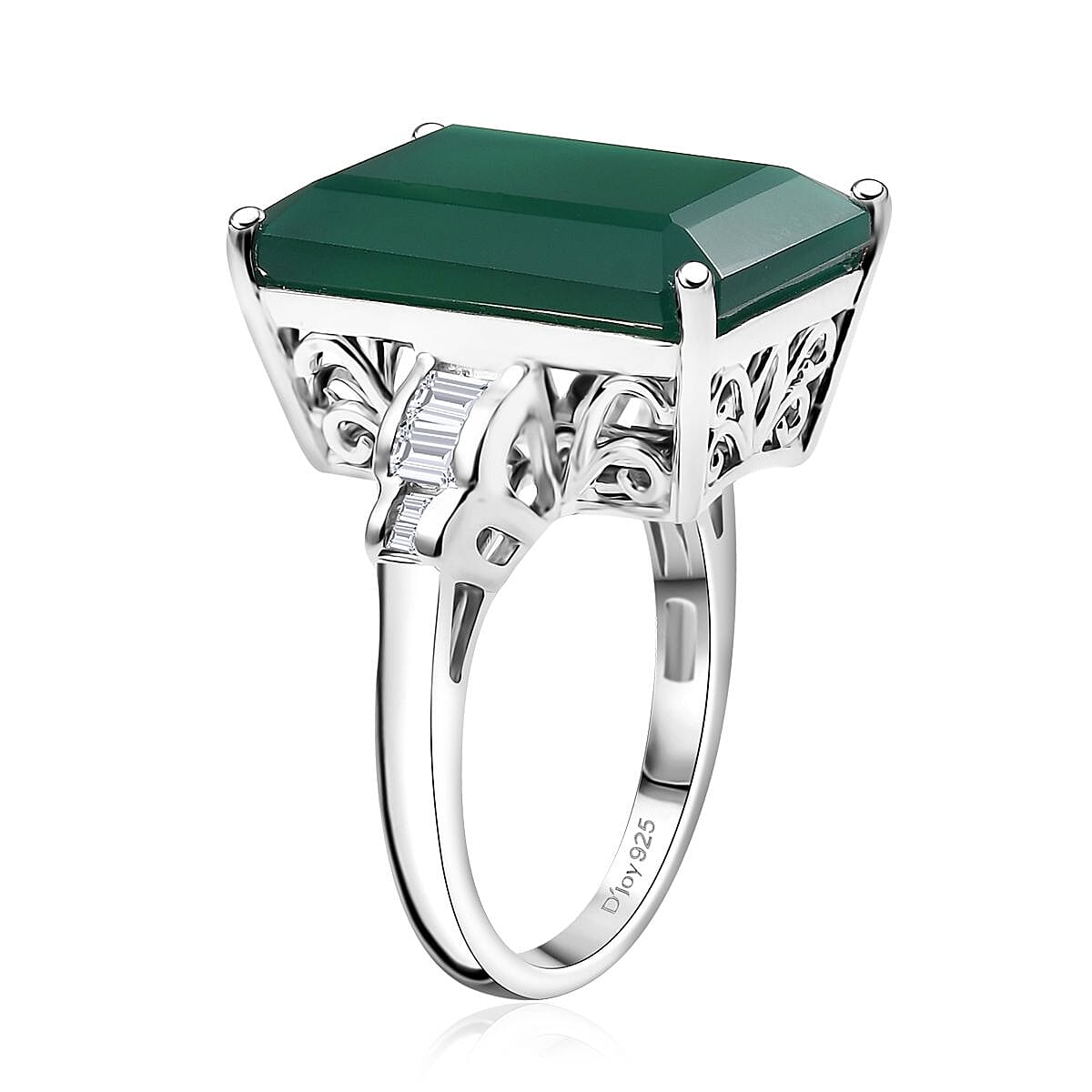 D'Joy Verde Onyx and Moissanite 13.15 ctw Art Deco Ring in Rhodium Over Sterling Silver (Size 10.0) image number 3
