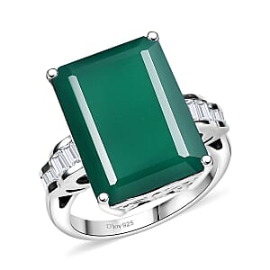 D'Joy Verde Onyx and Moissanite 13.15 ctw Art Deco Ring in Rhodium Over Sterling Silver (Size 6.0)