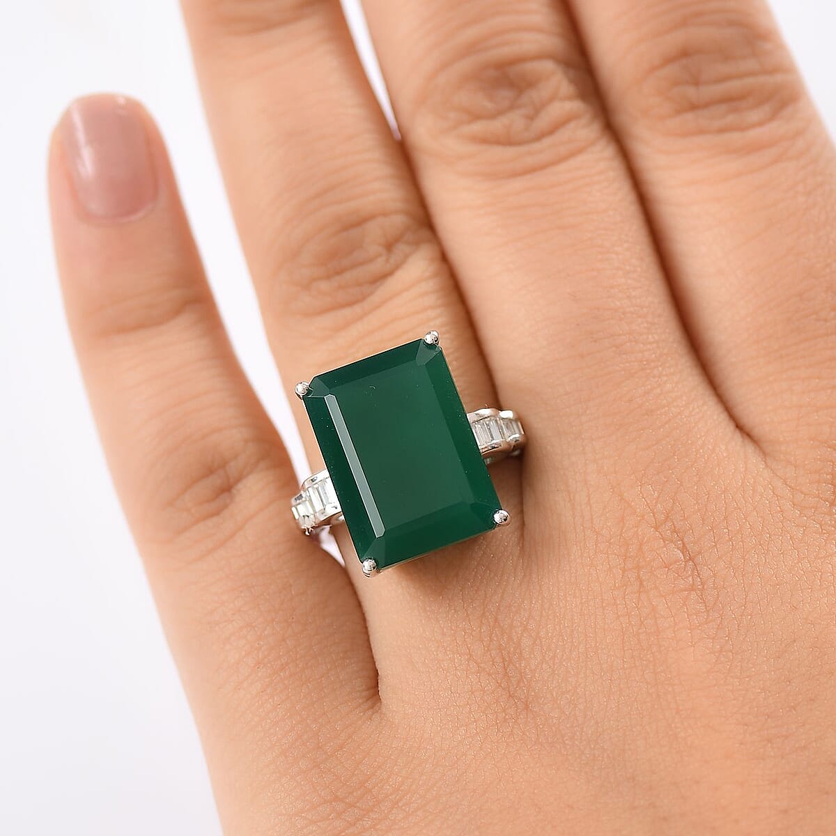 D'Joy Verde Onyx and Moissanite 13.15 ctw Art Deco Ring in Rhodium Over Sterling Silver (Size 6.0) image number 2