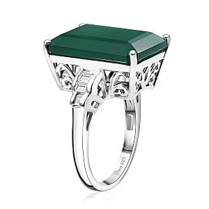 D'Joy Verde Onyx and Moissanite 13.15 ctw Art Deco Ring in Rhodium Over Sterling Silver (Size 6.0)