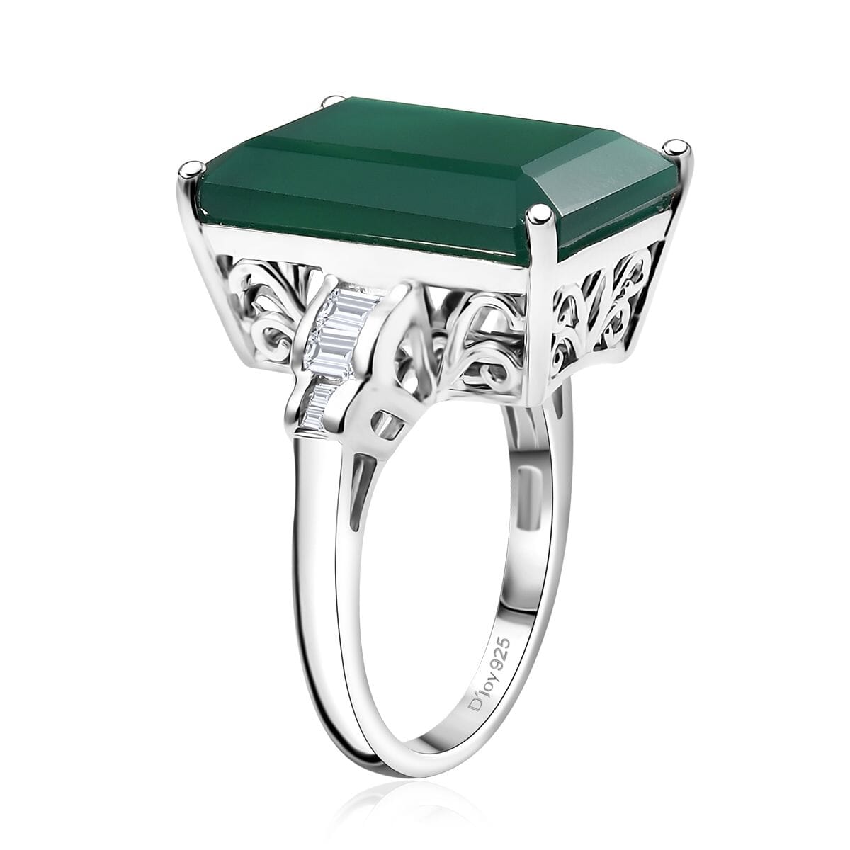 D'Joy Verde Onyx and Moissanite 13.15 ctw Art Deco Ring in Rhodium Over Sterling Silver (Size 9.0) image number 3
