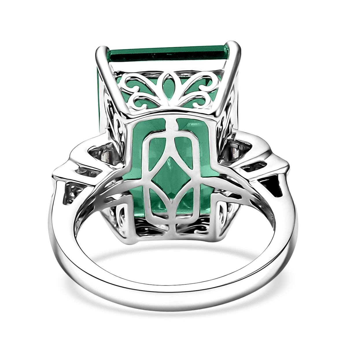 D'Joy Verde Onyx and Moissanite 13.15 ctw Art Deco Ring in Rhodium Over Sterling Silver (Size 9.0) image number 4