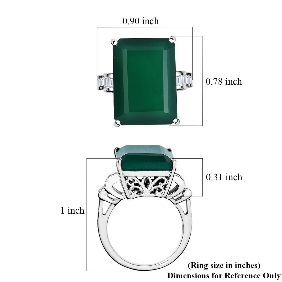 D'Joy Verde Onyx and Moissanite 13.15 ctw Art Deco Ring in Rhodium Over Sterling Silver (Size 9.0) image number 5