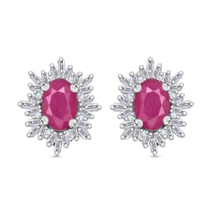Rhapsody AAAA Mozambique Ruby and E-F VS2 Diamond 1.40 ctw Stud Earrings in 18K White Gold