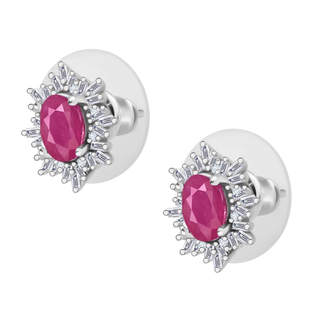Rhapsody AAAA Mozambique Ruby and E-F VS2 Diamond 1.40 ctw Stud Earrings in 18K White Gold image number 2