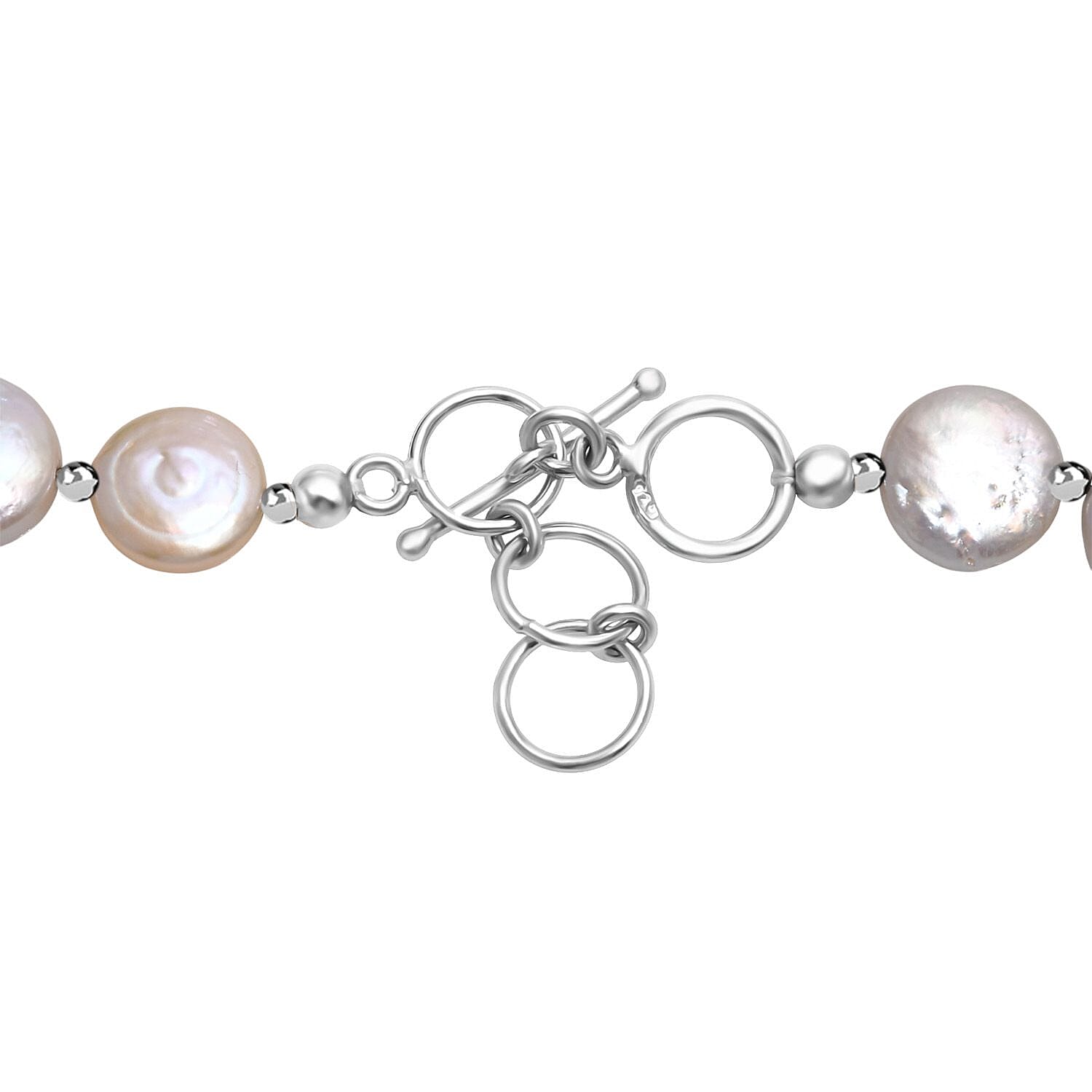 White Freshwater Coin Pearl Necklace in Rhodium Over Sterling Silver 18 Inches