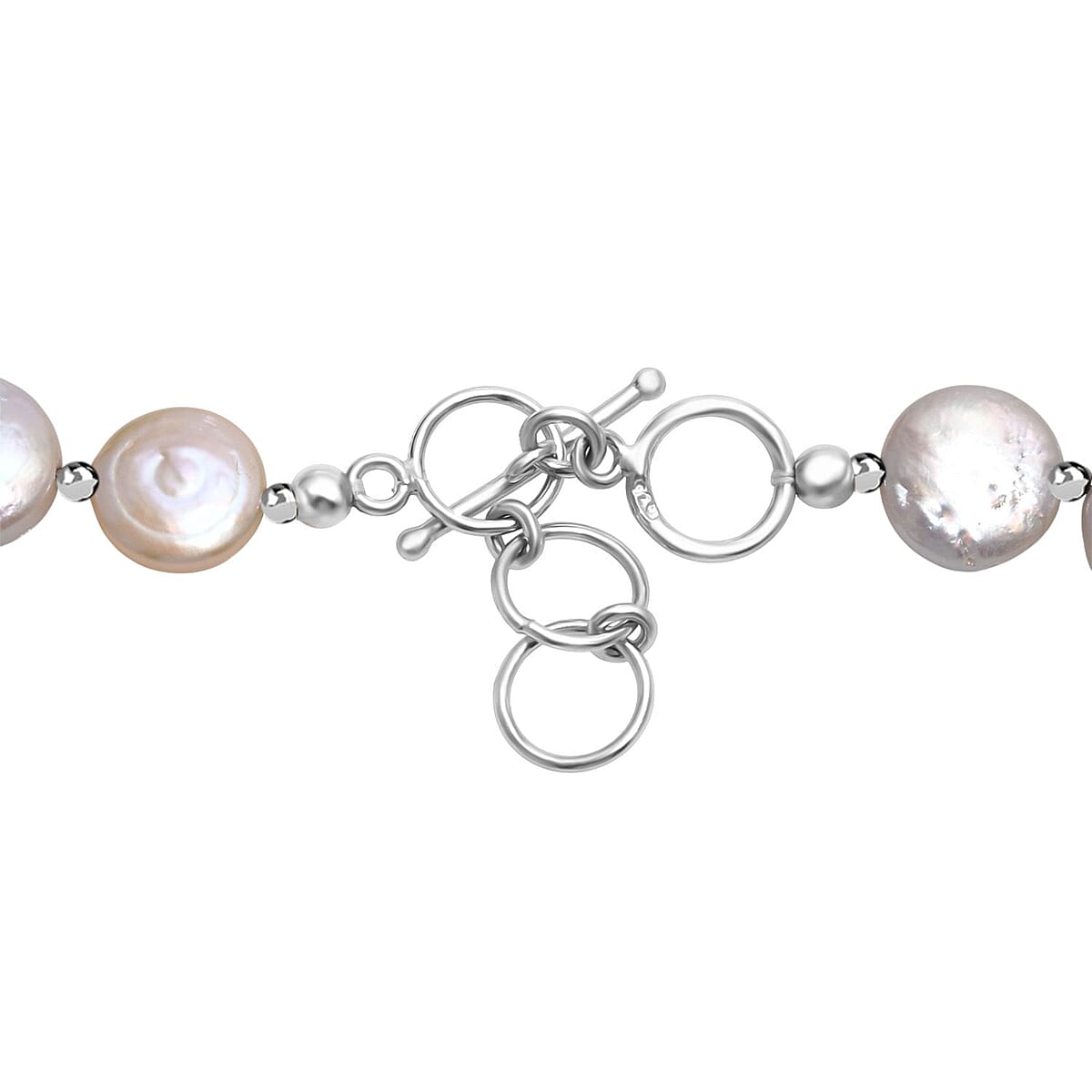White Freshwater Coin Pearl Necklace in Rhodium Over Sterling Silver 18 Inches image number 4