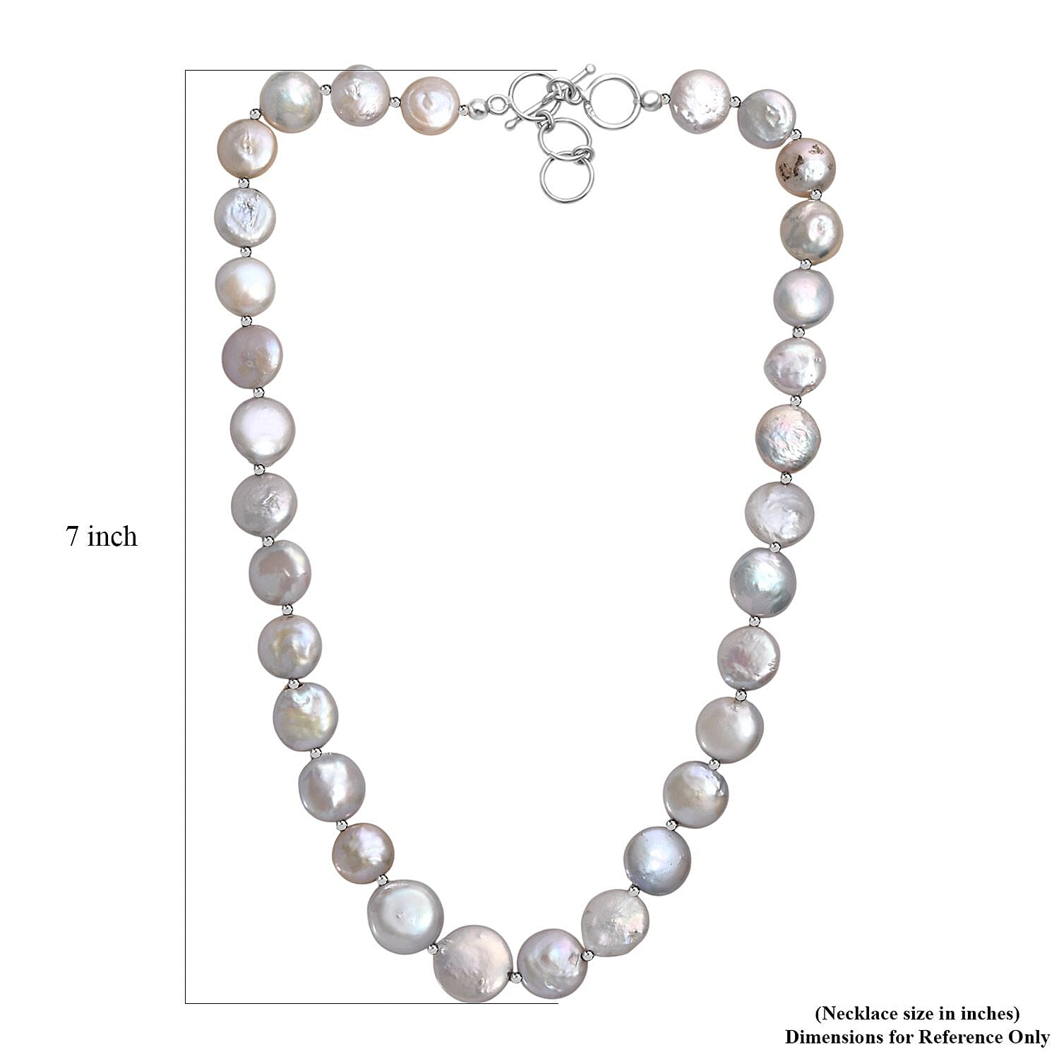 White Freshwater Coin Pearl Necklace in Rhodium Over Sterling Silver 18 Inches