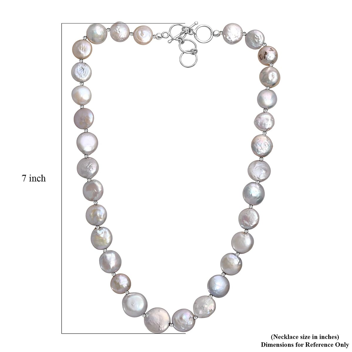 White Freshwater Coin Pearl Necklace in Rhodium Over Sterling Silver 18 Inches image number 5