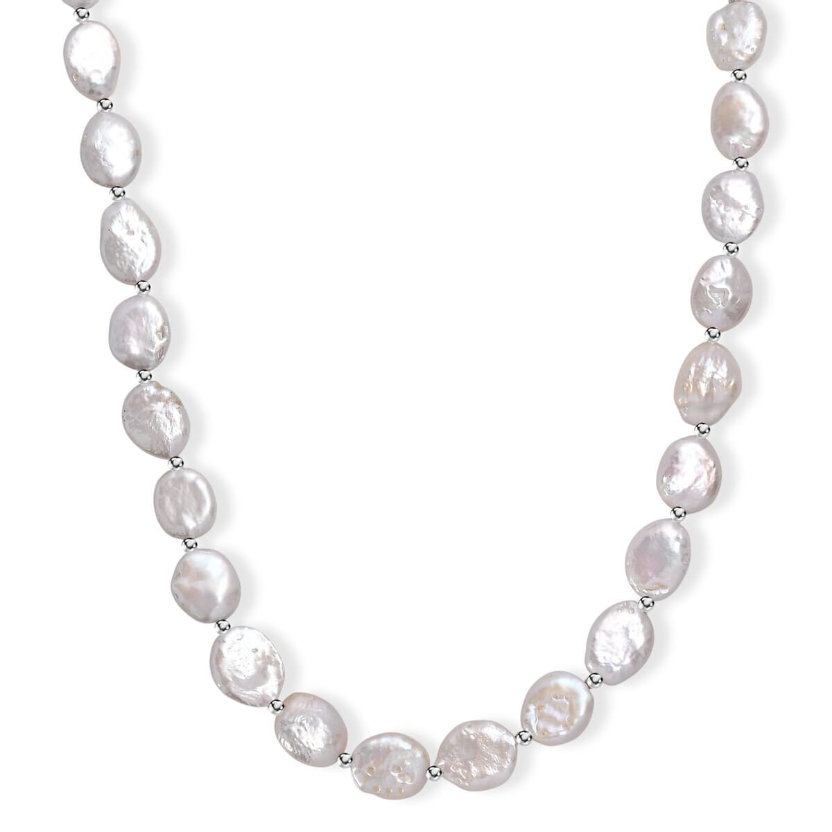 White Freshwater Pearl Oval Shape Necklace in Rhodium Over Sterling Silver 18 Inches image number 0