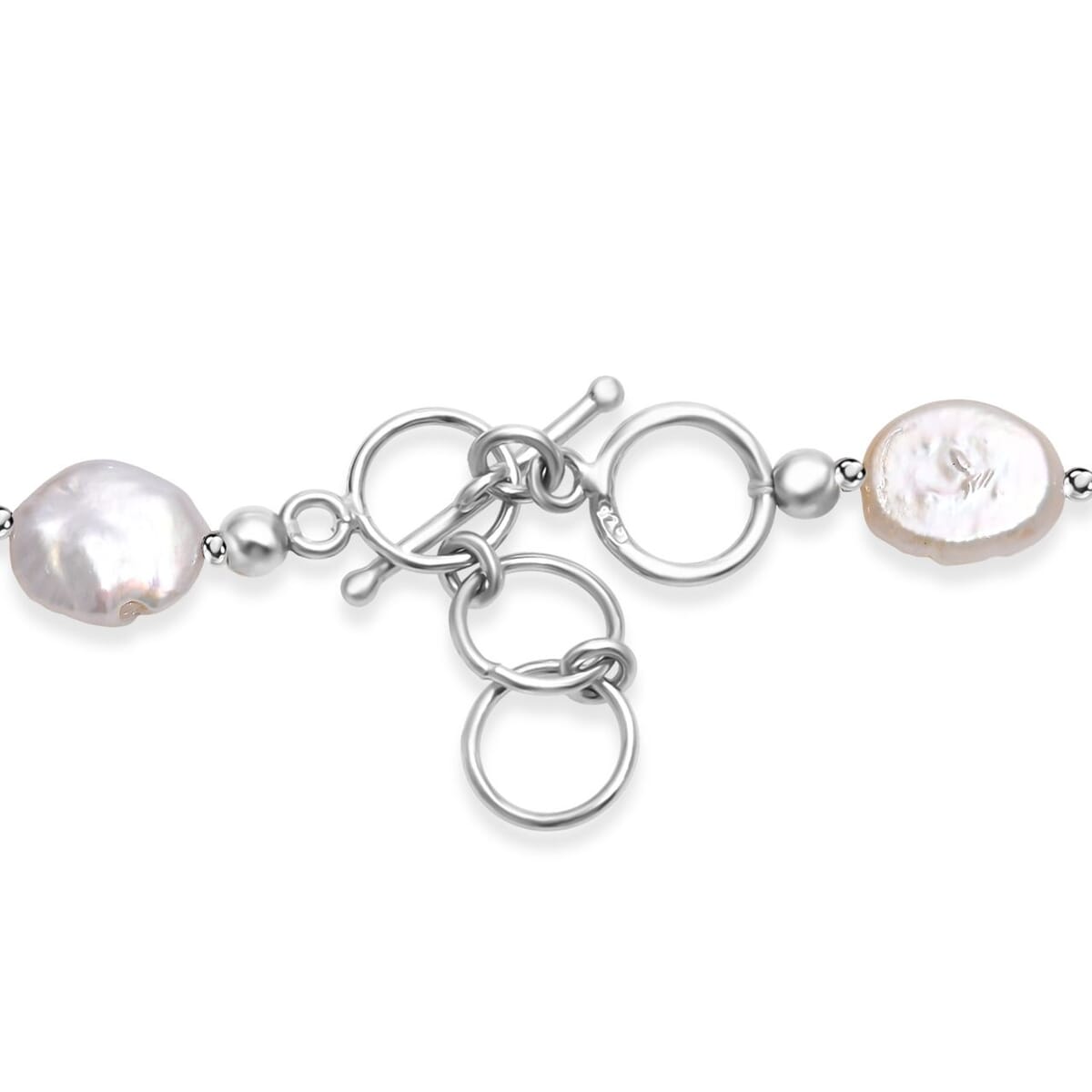 White Freshwater Pearl Oval Shape Necklace in Rhodium Over Sterling Silver 18 Inches image number 4