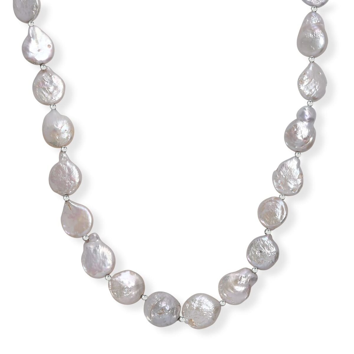 White Freshwater Pearl Fancy Necklace in Rhodium Over Sterling Silver 18 Inches image number 0