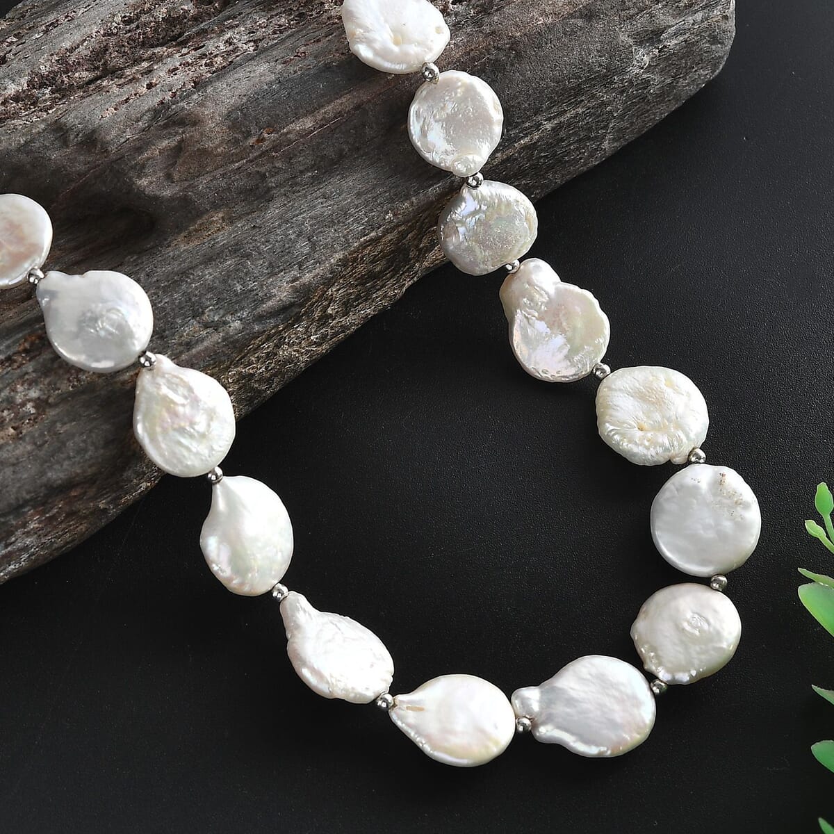 White Freshwater Pearl Fancy Necklace in Rhodium Over Sterling Silver 18 Inches image number 1