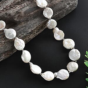 White Freshwater Pearl Fancy Necklace in Rhodium Over Sterling Silver 18 Inches