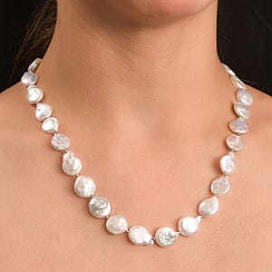 White Freshwater Pearl Fancy Necklace in Rhodium Over Sterling Silver 18 Inches