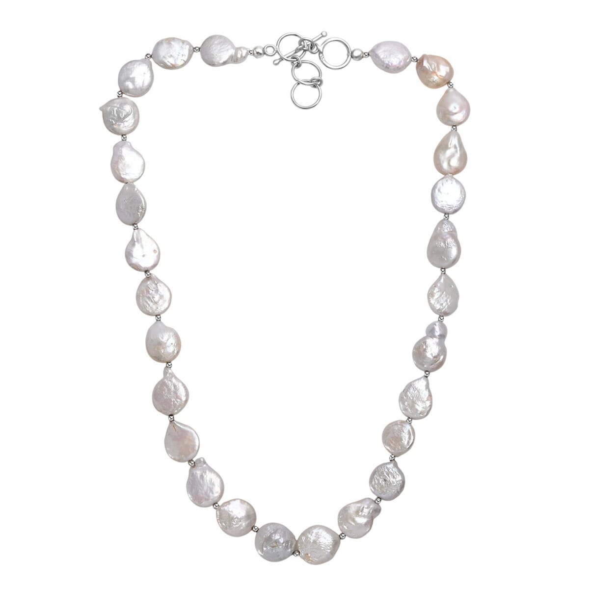 White Freshwater Pearl Fancy Necklace in Rhodium Over Sterling Silver 18 Inches image number 3