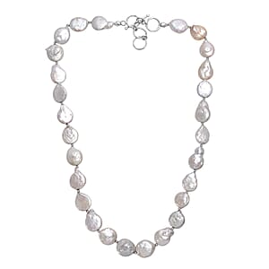 White Freshwater Pearl Fancy Necklace in Rhodium Over Sterling Silver 18 Inches