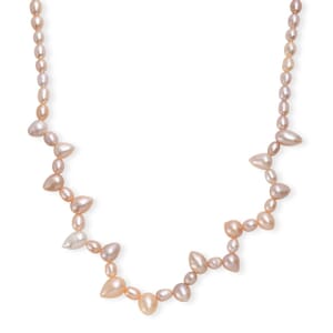 Multi Color Freshwater Pearl Oval and Drop Shape Necklace in Rhodium Over Sterling Silver 18 Inches